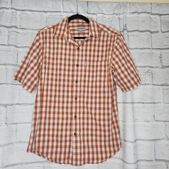 Carhartt Relaxed Fit Short Sleeve Button Up Plaid Collared 100% Cotton Shirt Men - Picture 1 of 12